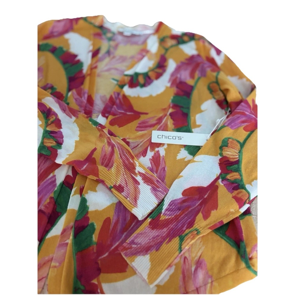 Chicos 4-6  Summer Romance Foliage Topper Cardigan  Open Front Light‎ Mango Ice